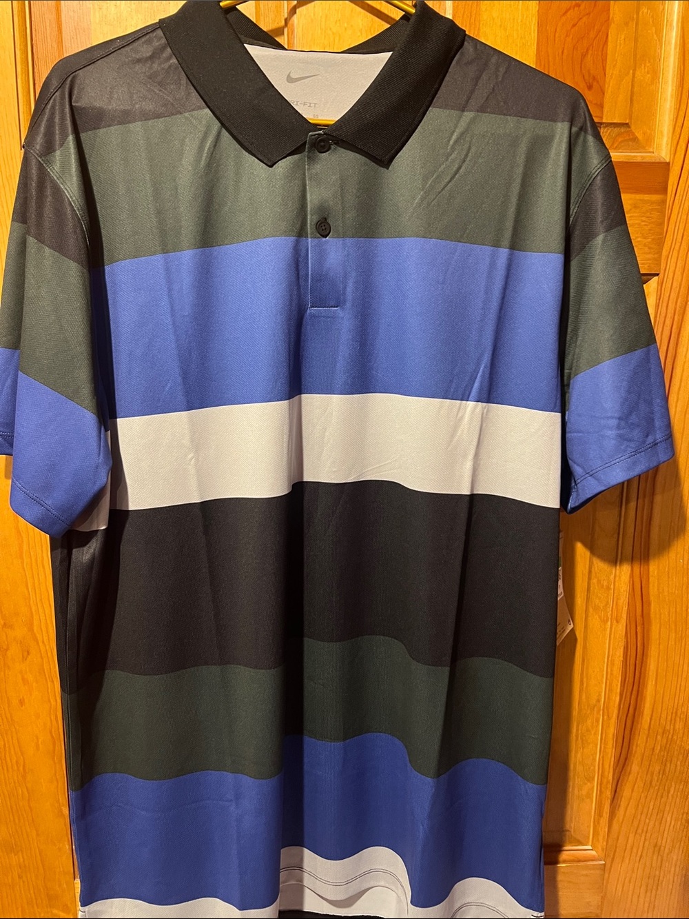 Nike Golf Polo XL NWT Dri-Fit Men's Short Sleeve Striped Black Gray Purple